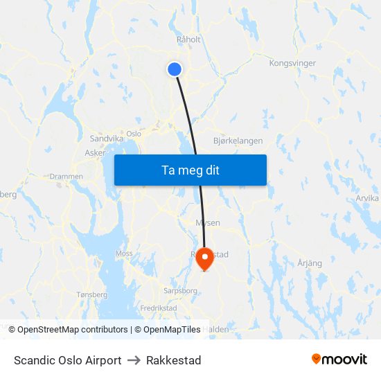 Scandic Oslo Airport to Rakkestad map