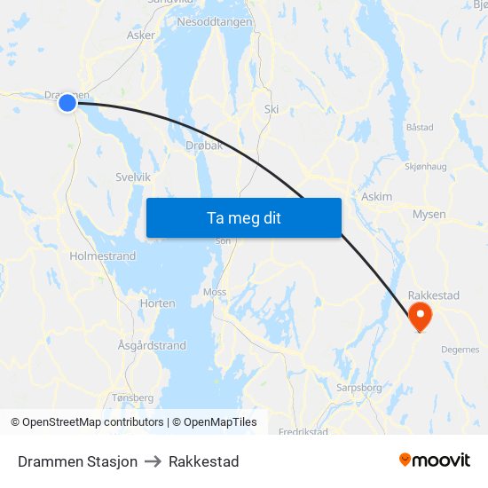 Drammen Stasjon to Rakkestad map