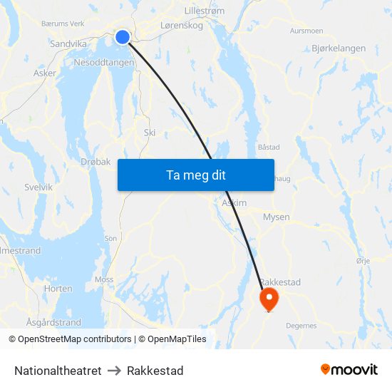 Nationaltheatret to Rakkestad map