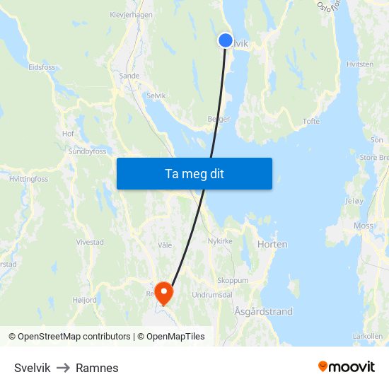 Svelvik to Ramnes map