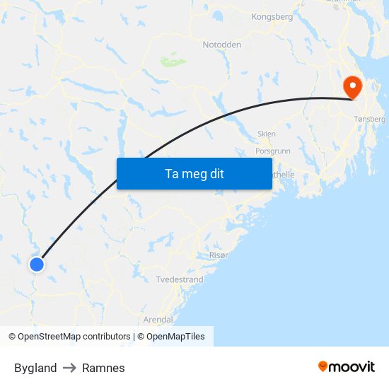 Bygland to Ramnes map