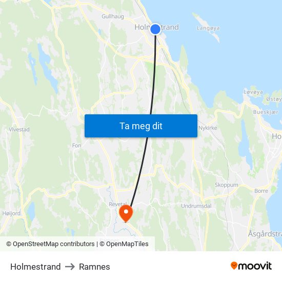 Holmestrand to Ramnes map