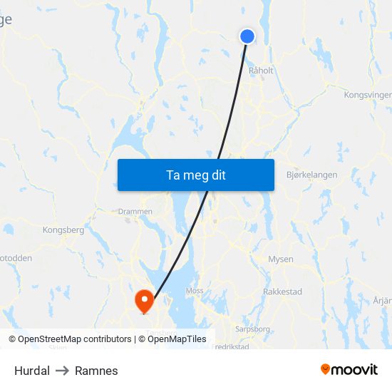 Hurdal to Ramnes map