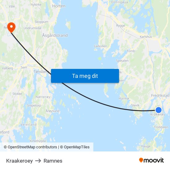 Kraakeroey to Ramnes map