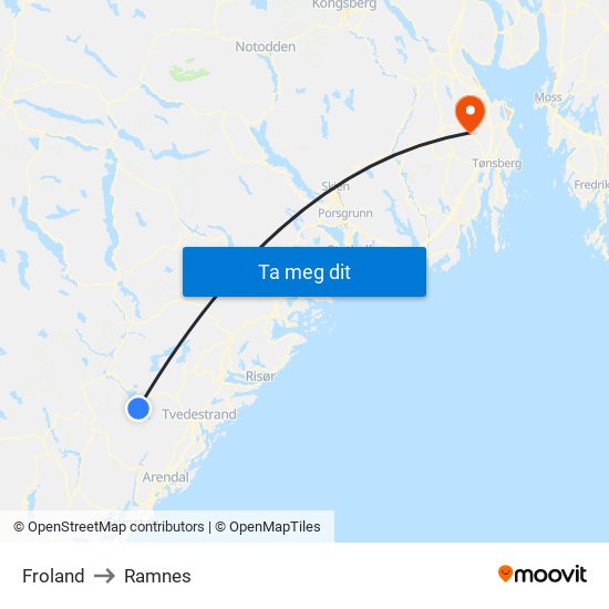 Froland to Ramnes map