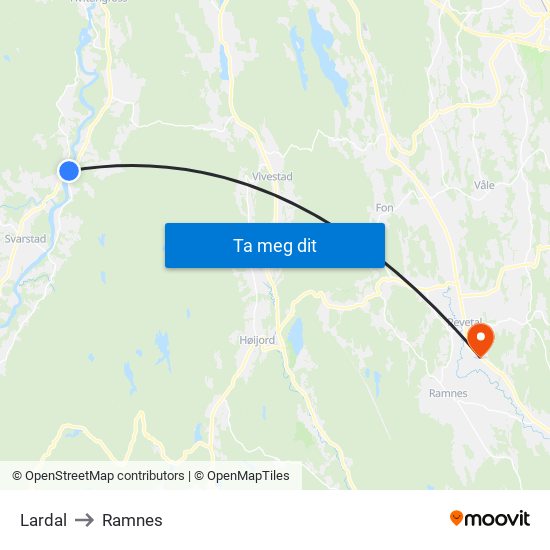 Lardal to Ramnes map