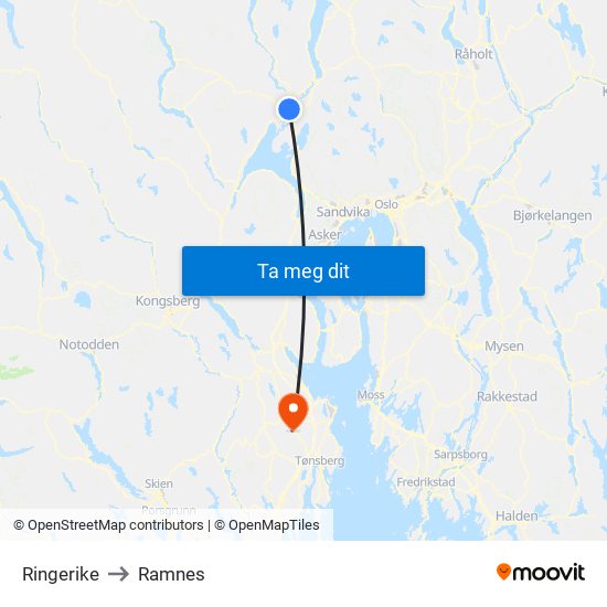 Ringerike to Ramnes map