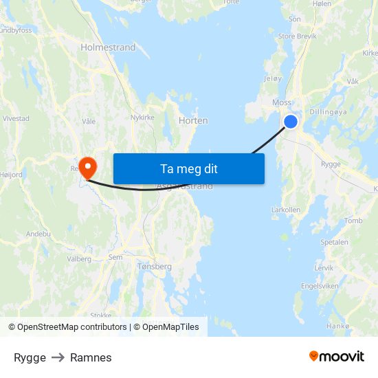 Rygge to Ramnes map