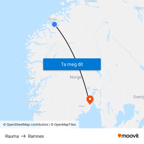 Rauma to Ramnes map