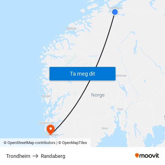 Trondheim to Randaberg map