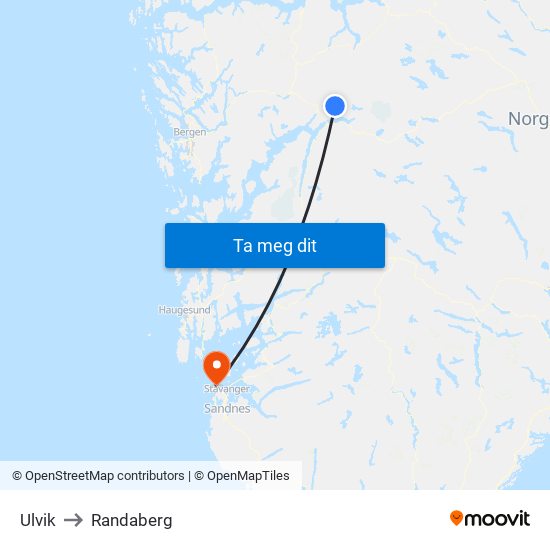 Ulvik to Randaberg map