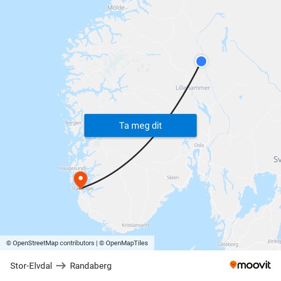 Stor-Elvdal to Randaberg map