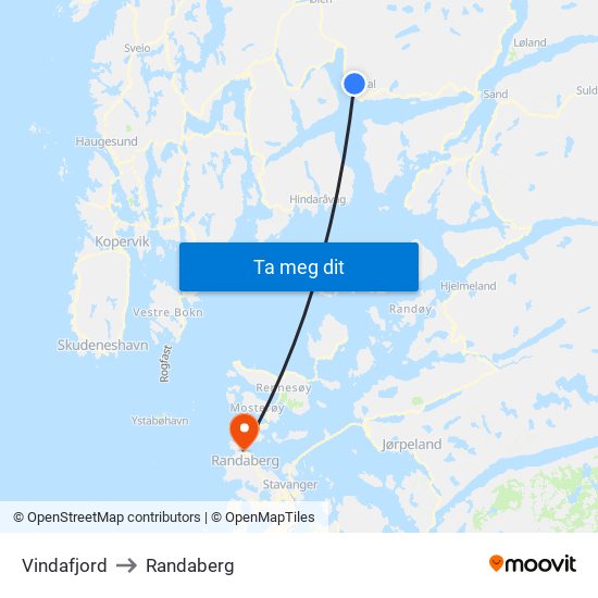 Vindafjord to Randaberg map