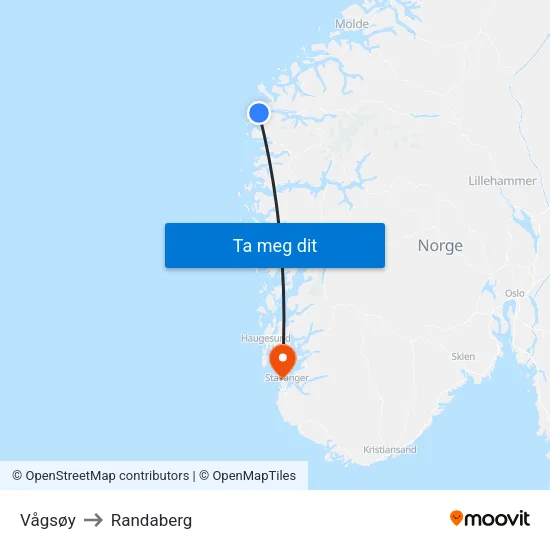 Vågsøy to Randaberg map