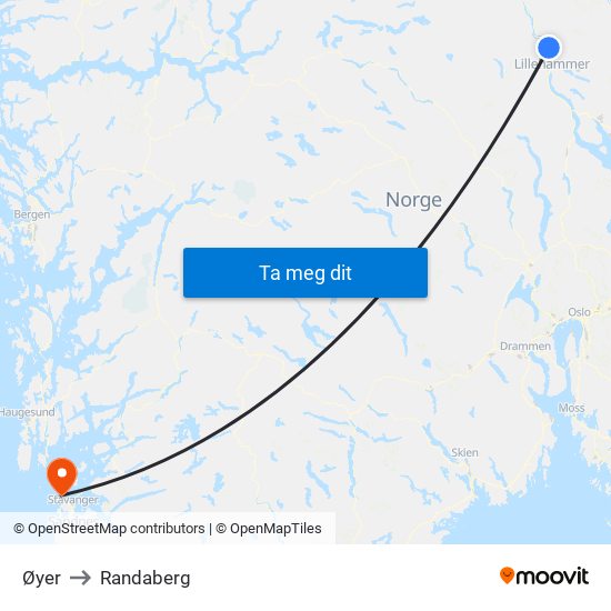 Øyer to Randaberg map