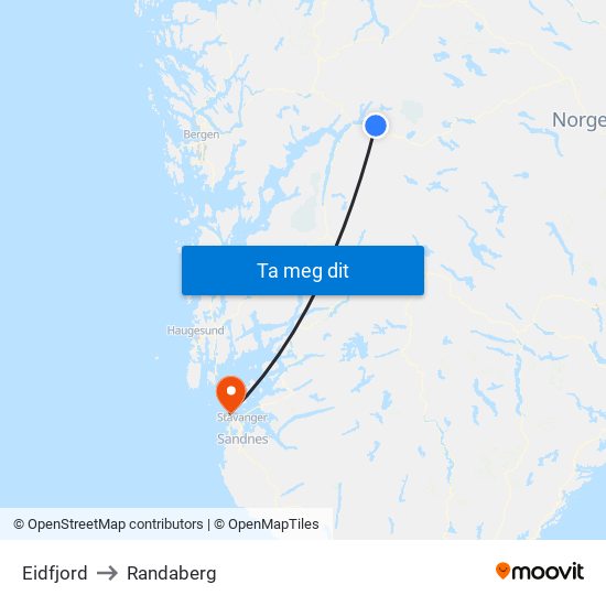 Eidfjord to Randaberg map