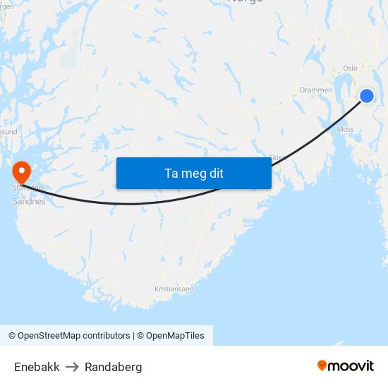 Enebakk to Randaberg map