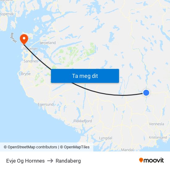 Evje Og Hornnes to Randaberg map