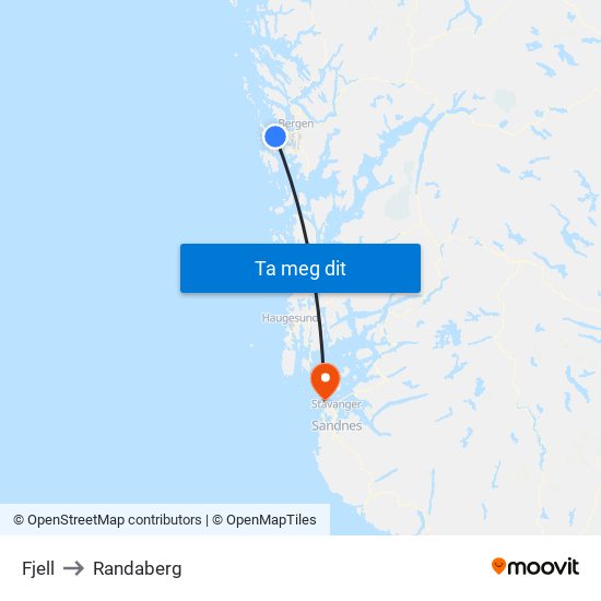Fjell to Randaberg map