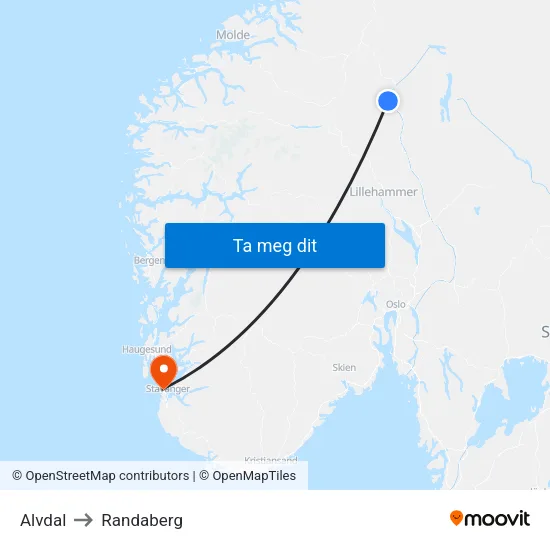 Alvdal to Randaberg map