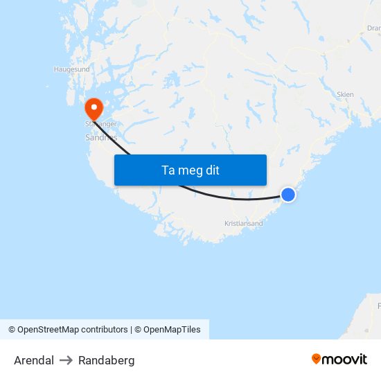 Arendal to Randaberg map