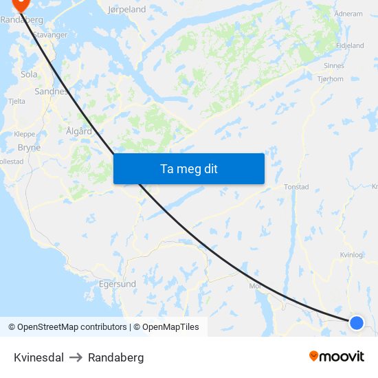 Kvinesdal to Randaberg map