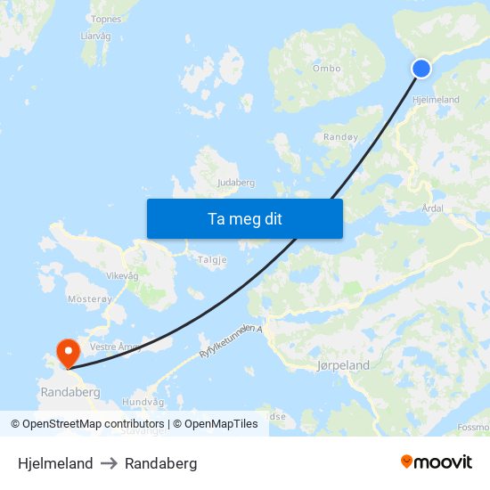 Hjelmeland to Randaberg map