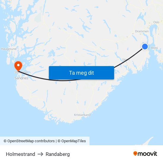 Holmestrand to Randaberg map