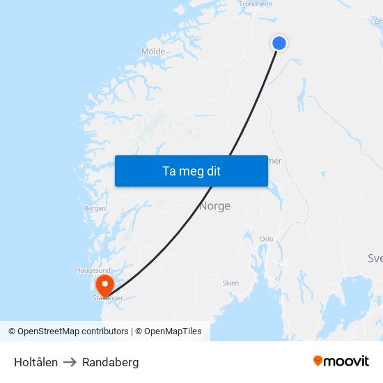 Holtålen to Randaberg map