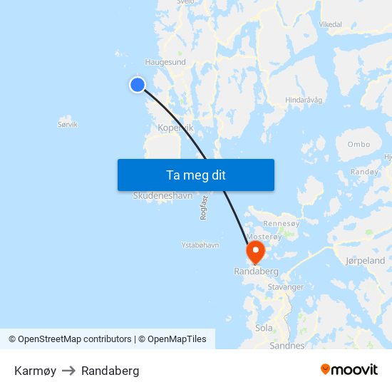Karmøy to Randaberg map