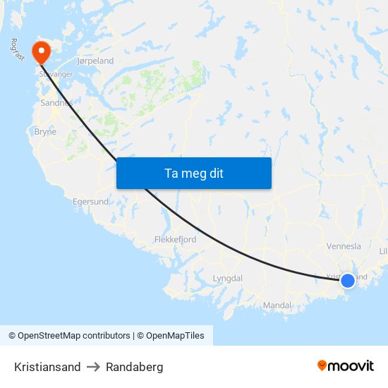 Kristiansand to Randaberg map