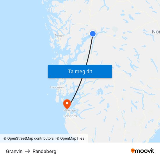 Granvin to Randaberg map