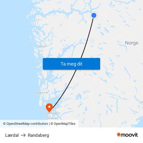 Lærdal to Randaberg map