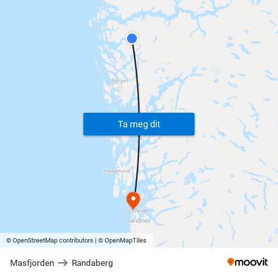 Masfjorden to Randaberg map