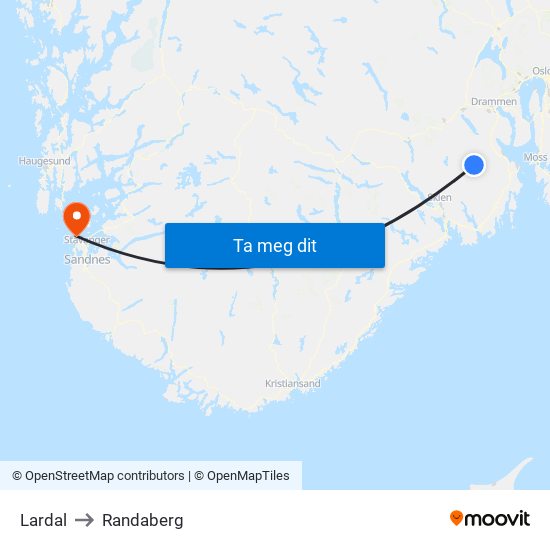 Lardal to Randaberg map