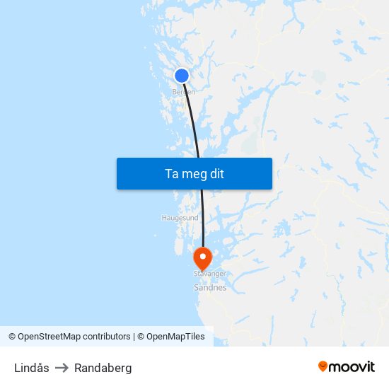 Lindås to Randaberg map