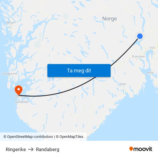 Ringerike to Randaberg map