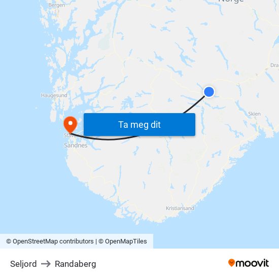 Seljord to Randaberg map