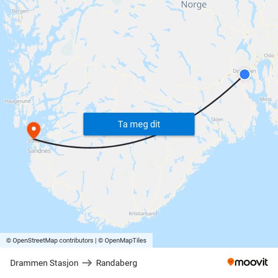 Drammen Stasjon to Randaberg map