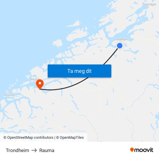 Trondheim to Rauma map