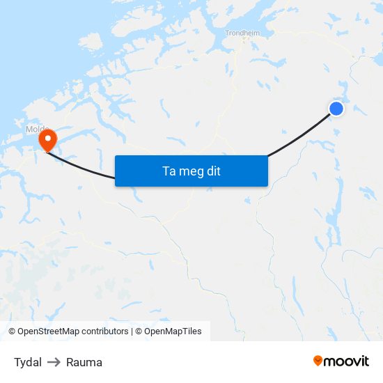 Tydal to Rauma map