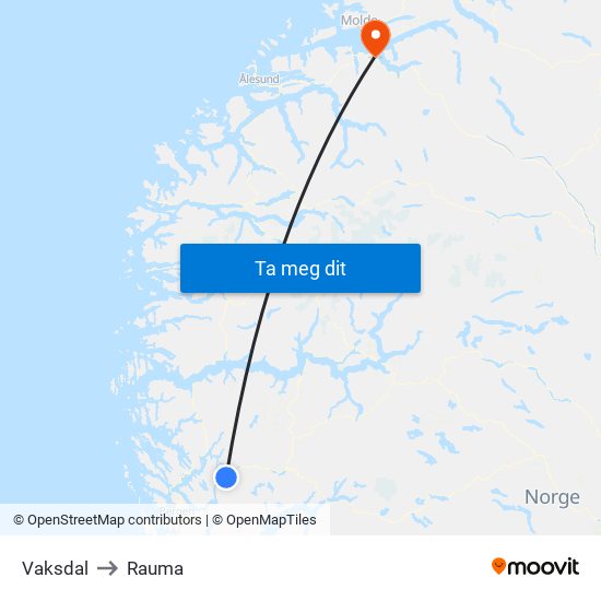 Vaksdal to Rauma map
