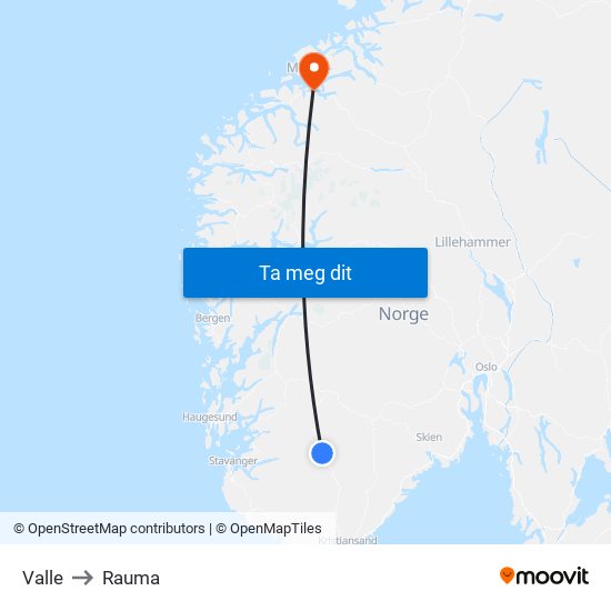 Valle to Rauma map