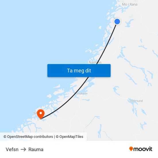 Vefsn to Rauma map