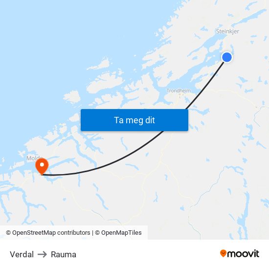 Verdal to Rauma map