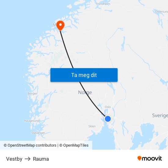 Vestby to Rauma map