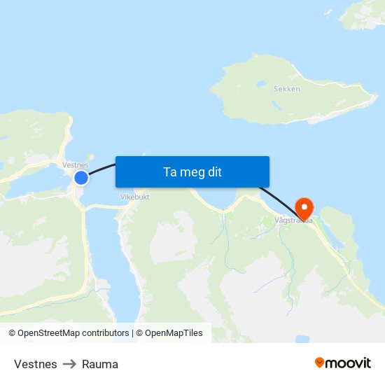 Vestnes to Rauma map
