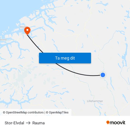 Stor-Elvdal to Rauma map