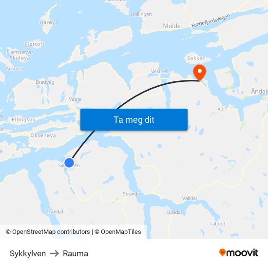 Sykkylven to Rauma map