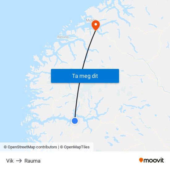 Vik to Rauma map